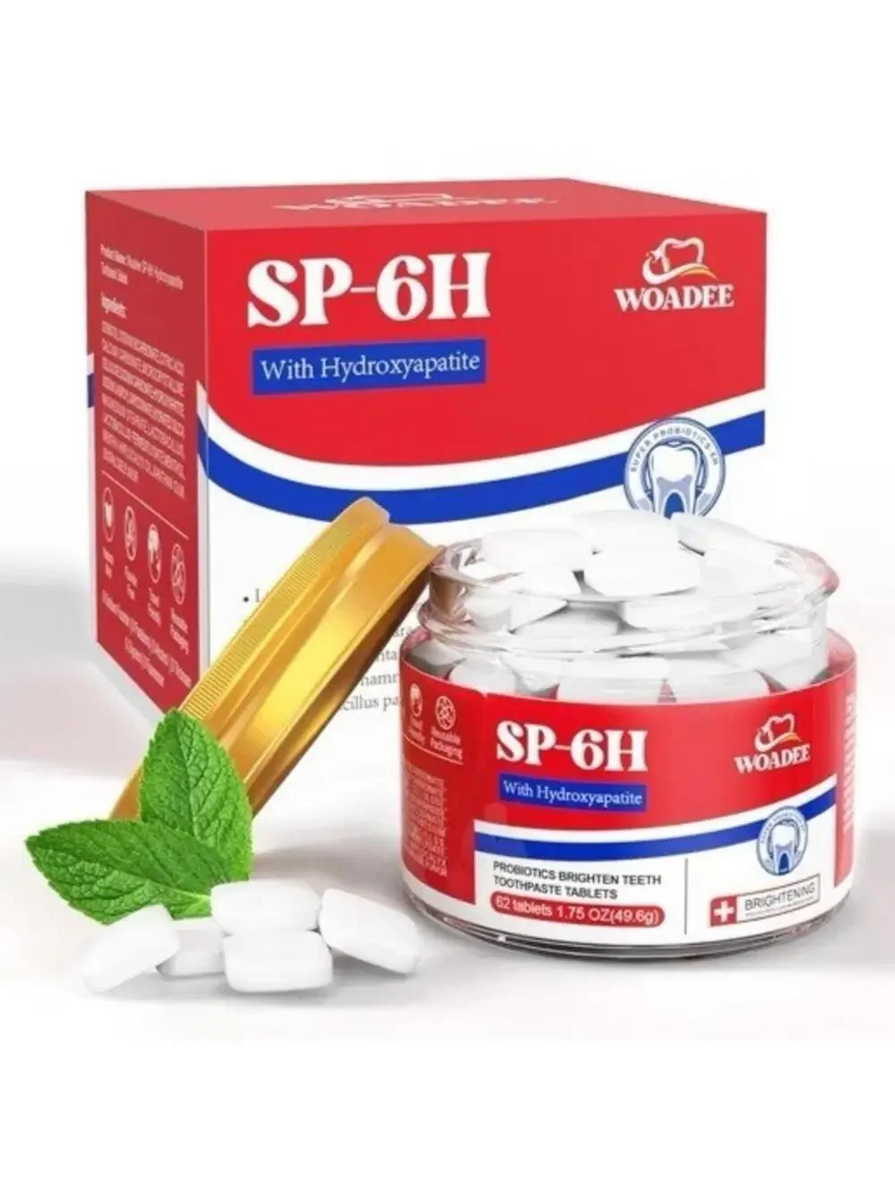 Woadee SP-6H Probiotics Hydroxyapatite Toothpaste Tablets Mint Travel Tabs New
